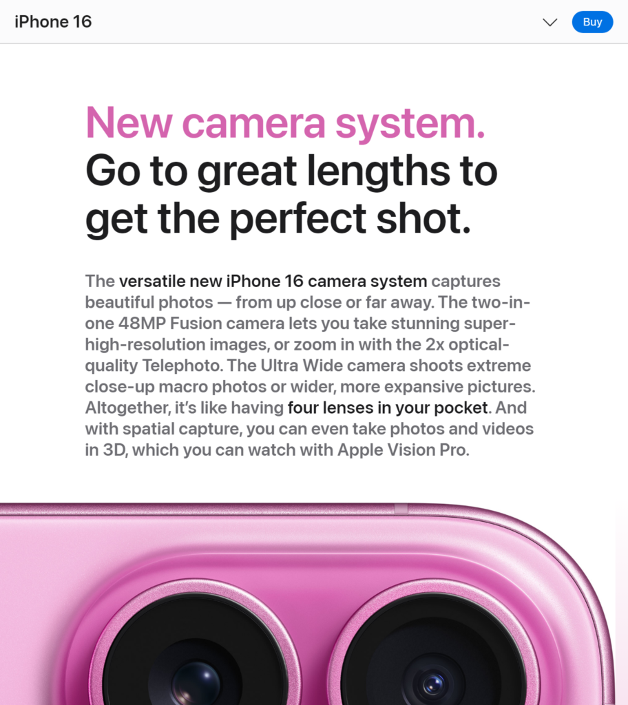 
Apple expertly highlights the power of showcasing benefits over features in eCommerce copywriting.